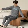 Algodón Puro Conjunto de Pijama de Manga Larga con Dibujos para Hombre Ropa de Casa Talla Grande Pantalones Sueltos Otoño para Hombre Se Puede Usar al Aire Libre