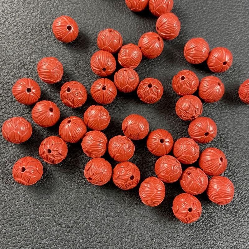 天然高含量朱砂莲花珠配件吊坠珠红朱砂手链项链饰品挂件配珠