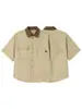 Camisa de Manga Corta con Bloques de Color y Cuello Campana de Bolsillos Múltiples de Verano para Hombre de la Marca de Moda Nanxia, Camisa Casual Versátil Retro