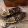 Versão em Couro de Vaca em Estoque~ Mocassins Versáteis de Couro Genuíno de Bico Redondo e Acabamento Envelhecido Estilo Coreano Novo para Mulheres