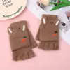 Guantes de Felpa Cálidos para Mujer de Medio Dedo con Solapa Otoño e Invierno Estilo Coreano Tejidos para Estudiantes Escritorio Oficina Engrosados Forrados de Felpa Rábano
