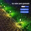 Luminária de Gramado Redonda de Aço Inoxidável Lâmpada Solar Externa Luz Noturna LED Espeto de Chão Lâmpada Decorativa de Pátio com Lâmpada Dupla