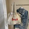 Bolsa de Ombro de Nylon com Letras Estilo Coreano Feminina Leve Casual Versátil Mochila com Cordão Grande Capacidade Bolsa Tote Estilo Preguiçoso