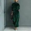 En Stock Nuevo Traje Deportivo Casual de Moda Otoño e Invierno Estilo Europeo y Americano, Conjunto Largo de Mujer de Terciopelo con Mangas Largas y Cuello Alto
