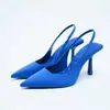 Sandálias de salto alto plus size europeias e americanas com fivela na parte superior e cinto traseiro vazio, sapatos novos de boca rasa e bico fino, camada única, sapatos de salto alto stiletto europeus e americanos