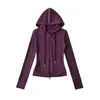 Sudadera con Chaqueta Ajustada a la Cintura Estilo Hot Girl, Ropa Deportiva Cardigan Delgado con Capucha de Cremallera Doble Estilo Americano para Primavera y Verano