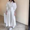 Chic Coreano Primavera/Verano 2026 Estilo Francés Ceñidor de Cintura Adelgazante Solapa Color Sólido Suave Ol Manga de Farol Vestido Camisa