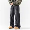 Jeans de pierna ancha con dobladillo curvo azul claro transfronterizos para hombre, nuevo estilo de primavera, estilo americano de cintura alta, rectos holgados, adelgazantes, tipo guadaña