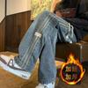 Etiquetado Jeans Rayados para Hombre 2024 Principios de Otoño Nueva Llegada Pantalones Sueltos de Pierna Ancha Marca de Moda Estilo Americano High Street Pantalones Forrados de Felpa