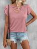 2023 primavera e verão Europa e Estados Unidos estação independente transfronteiriça TEMU desejam nova camiseta feminina de cor sólida com decote em V manga de pétala solta
