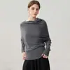 35 Caxemira 2026 Outono Novo Feminino Irregular Assimétrico Ombro Base Camiseta Doce Estilo Cor Sólida Assimétrico Ombro Suéter Quente