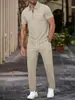 Terno Masculino Casual Fashion Negócios Quatro Estações Tricotado Lapela Manga Curta Calças