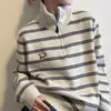 Nuevo suéter de punto a rayas con media cremallera para mujer, moderno, simple, bloques de color, cuello alto, manga larga, holgado, para commuting, top suéter