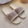 Pantuflas de Lino Bordadas a Máquina para Mujer, Nuevas, para Uso en Casa en Verano, para Parejas, de Interior, con Suela Suave, Antideslizantes, para Hombre en Verano