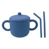 Taza de Silicona para Snacks Infantil Transfronteriza con Doble Asa, Asa, Popote Recto Curvo, Anticaídas, Suave, Taza de Agua Creativa, Taza con Popote