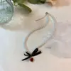 Collar de perlas con lazo de corazón rosa estilo francés, gargantilla femenina, collar de cadena de clavícula de princesa, lindos accesorios
