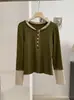 KEKEZOON Camiseta Base de Manga Larga Falsa de Dos Piezas con Bloques de Color Patchwork Cuello Redondo Corte Ajustado Ropa Interior Superior Venta al por Mayor 9268