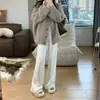 Pantalones de punto de lana hasta el suelo - holgados, de pierna recta, pantalones casuales con un ajuste relajado, perfectos para otoño e invierno