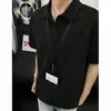 Camisa Polo Básica de Ombro Reto Estilo Americano Transfronteiriça, Camisa Base de Verão Masculina de Manga Curta High-End, Camiseta Solta com Gola de Lapela
