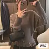 Suéter Pulóver de Hombros Descubiertos con Mangas Murciélago para Mujer, Nuevo Estilo Otoño e Invierno, Se Puede Usar como Capa Base o Exterior, Top de Punto Ajustado que Ceñe la Cintura