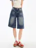 Jeans rectos de cinco puntos retro para mujer, nuevo de verano 2026, corte holgado, adelgazantes, casual, versátiles, de pierna ancha, de longitud media