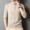 Suéter Nuevo de Cuello Alto para Otoño e Invierno para Hombres de Mediana Edad, Color Sólido, Top con Media Cremallera, Moda de Punto Holgado como Capa Base