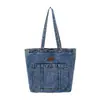 Bolsa de um ombro, Estilo Ins Coreano, Bolsa de lona jeans desgastada, Versátil, Simples, Grande capacidade, Para a aula, Para o trabalho, Bolsa de mão tote