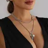 Collar de Cadena de Invierno para Sweater de Calle de Moda Geométrica con Facetas de Diamante Negro Transfronterizo Europeo y Americano para Mujer Tendencia Ins Larga