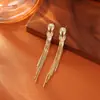 Brincos Elegantes de Borla Longa Banhados a Cobre com Ouro Real Moda Sofisticada Requintada e Elegante Joias Estilo Deusa