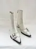 Botines de punta con hebilla para otoño/invierno 2025 para mujer, estilo europeo y americano, tacones altos, cremallera trasera, piel suave, botines que estilizan el tobillo