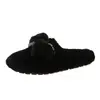 Sapatos de Inverno Femininos Macios de Couro com Laço Doce e Pelo Chinelos de Escritório e Externos Quentes Calçados Slip-on Preguiçosos para Mulheres