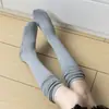 Meias Acima do Joelho para Mulheres, Estilo Primavera e Outono, Botas Longas de Algodão Puro, Sapatos de Couro, Meias Largas, Costura Estilo Japonês, Estilo JK, Meias de Cano Alto Emagrecedoras