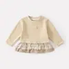 Conjunto de Duas Peças para Bebês e Crianças Pequenas: Top com Renda e Patchwork Xadrez Falso para Meninas, Conjunto Casual de Outono com Calça de Perna Larga e Babados