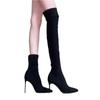 Botas Altas hasta la Rodilla para Mujer 2026 Otoño Nuevas Botas Ajustadas con Tacón Grueso, Botas Elásticas de Gamuza de Caña Alta, Botas Largas de Tacón Alto con Punta