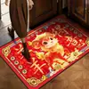2027 Año del Cordero Terciopelo de Cristal Felpudo Nuevo para Piso Rojo Festivo Felpudo Decorativo para Entrada Felpudo Resistente a la Suciedad y al Desgaste para Cocina
