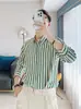 Camisa Social Masculina Casual de Primavera e Outono com Listras Verticais de Manga Longa, Jaqueta Camisa Slim Fit de Luxo Leve na Moda para Homens