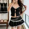 Traje de baño Retro de Lunares Estilo Coreano con Abertura para Mujer, Conjunto de Tres Piezas, Bikini Sexy Estilo Falda de Tirantes Puro Deseo, Nuevo Modelo de Verano