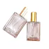 Em Estoque 30-100ml Tampa de Rosca Transparente Quadrada Plana Garrafa de Perfume, Frasco Borrifador Contínuo, Frasco Dispenser Tipo Pressão, Sensação de Alto Padrão