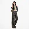 26 Jeans Nuevos de Moda para Mujer Pierna Recta Adelgazantes Estampado de Leopardo Caída Americana Largo hasta el Suelo Chica Popular Soporte Dropshipping