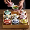 Taza de té retro de melamina estilo chino con tapa, tazón y plato de nueve compartimentos imitación porcelana para restaurante de hot pot comercial, tazón de té de plástico con tapa