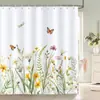 Cortina de Ducha Transfronteriza Patrón Floral de Diente de León Mariposa Impresión Digital Impermeable y Antimoho para Baño Inodoro Cortina Divisoria