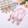 Conjunto de Joyería Personalizado para Niños Estilo Coreano Unicornio Cadena de Perlas Colgante Acrílico Collar para Niñas