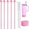 Accesorios Copa Stanley para Tapa de Popote Flor de Cerezo Juego de Vasos de Silicona con Brillo Cepillo para Popotes Fino de Destellos de Repuesto