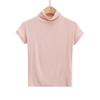 2023 Nova Verão Sexy Gola Alta Slim Manga Curta Camiseta Feminina Elástica Justa Cintura Alta Cor Pura Camiseta Básica Top