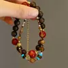 Pulseira Personalizada de Pedra Natural e Contas de Vidro Madeira de Agarwood Contas Lacadas Tendência Nacional Pulseira de Nicho Estilo Zen Joia de Mão Atacado
