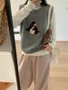 Chaleco Suéter de Lana Mezclada con Cuello Redondo de Pingüino Artístico Fresco y Dulce Japonés para Mujer Primavera 2025