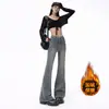 Pantalones Acampanados de Terciopelo Grueso Elástico de Cintura Alta Vintage Otoño Invierno para Mujer, Adelgazantes Versátiles de Campana que Muestran Delgadez, Pantalones Largos de Caída