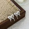 Brincos de Laço Pérola com Fita Estilo Resort Francês para Mulheres Agulha de Prata S925 Brincos Versáteis Doces e Modernos para o Dia a Dia