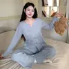 Pijama de Algodón para Mujer con Mangas Largas y Sujetador Incorporado para Primavera y Otoño, Estilo Coreano Holgado Casual para Casa, Se Puede Usar al Aire Libre