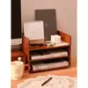 Estante de Almacenamiento de Escritorio de Madera Maciza Gabinete Multifuncional para Esquina de TV Estante de Almacenamiento Multicapa Portadocumentos de Papel Tamaño A4 Estantería Organizador de Juego de Té
